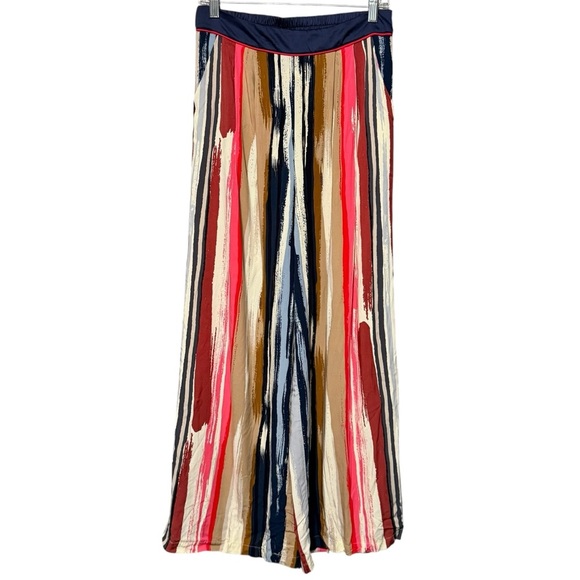 Skies Are Blue Striped Multicolored Wide Leg Boho Artsy High Waist Palazzo Pants - Picture 1 of 10